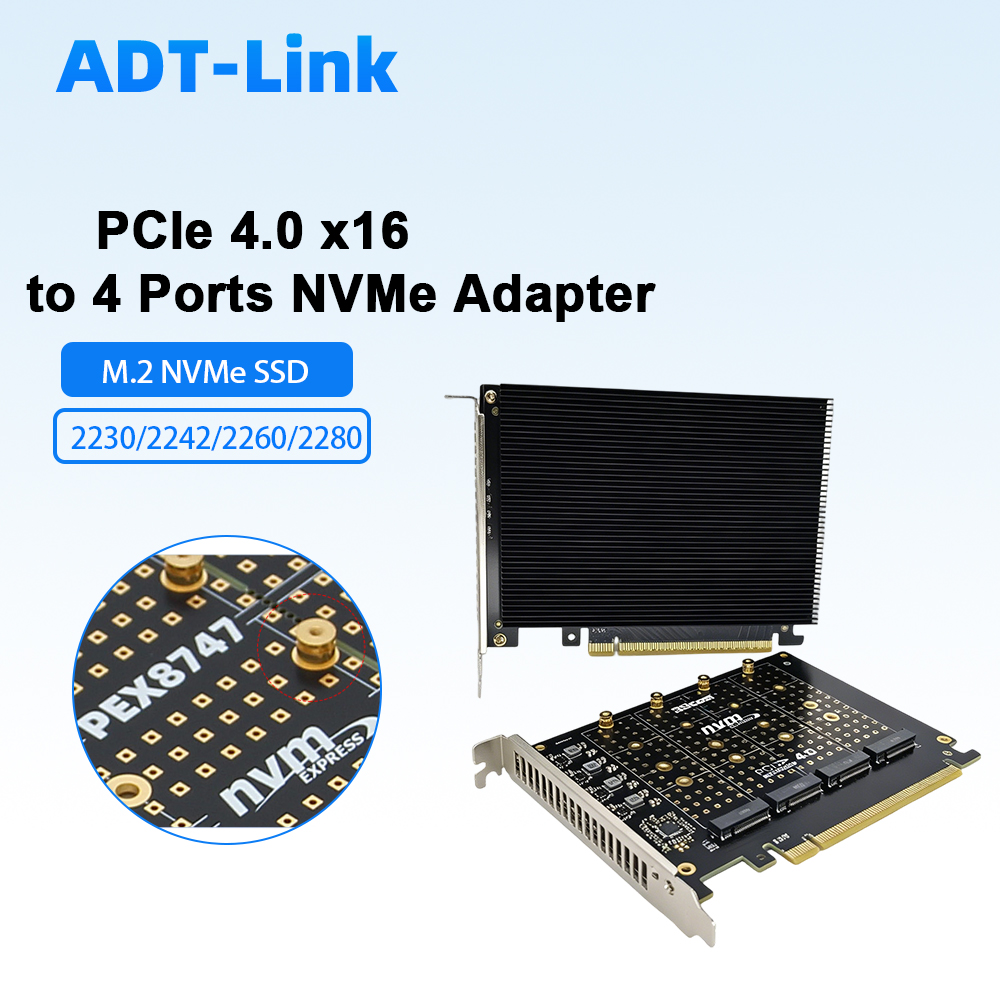 Quad M.2 Nvme Pcie Bifurcation Card - PCIe 4.0 X16 zu 4-Port-NVMe-Adapterkarte +