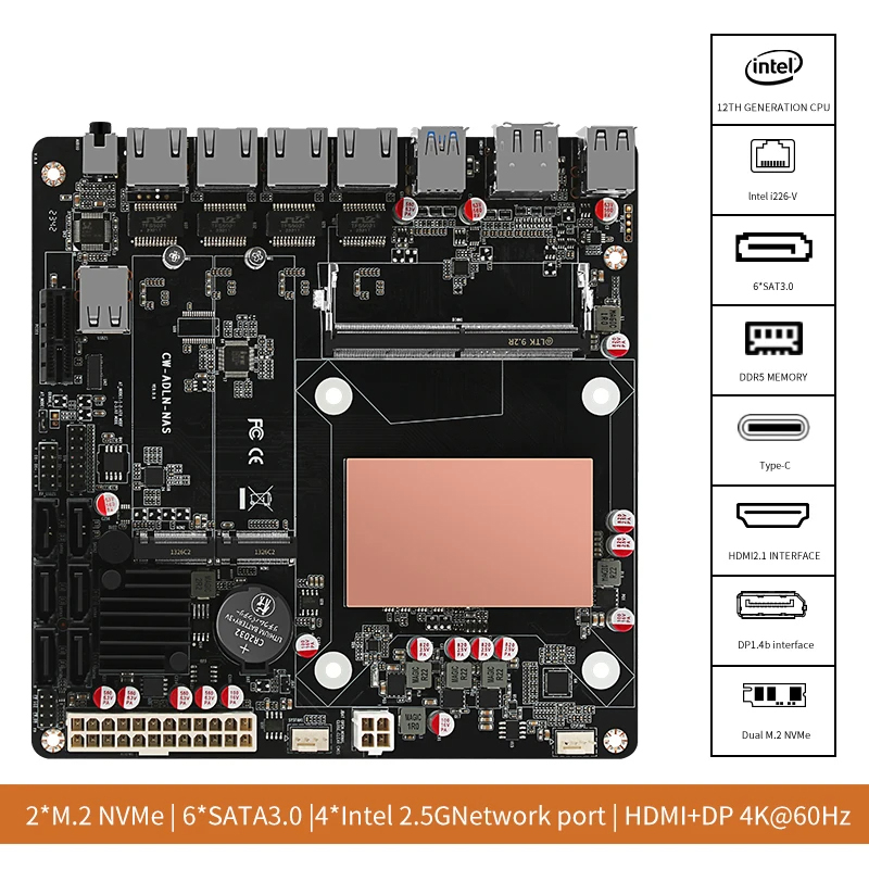 Nas Motherboard N100 6 Sata - N100/N150 6-Bay NAS-Motherboard 4x 2,5G-Netzwerkkarte 6x